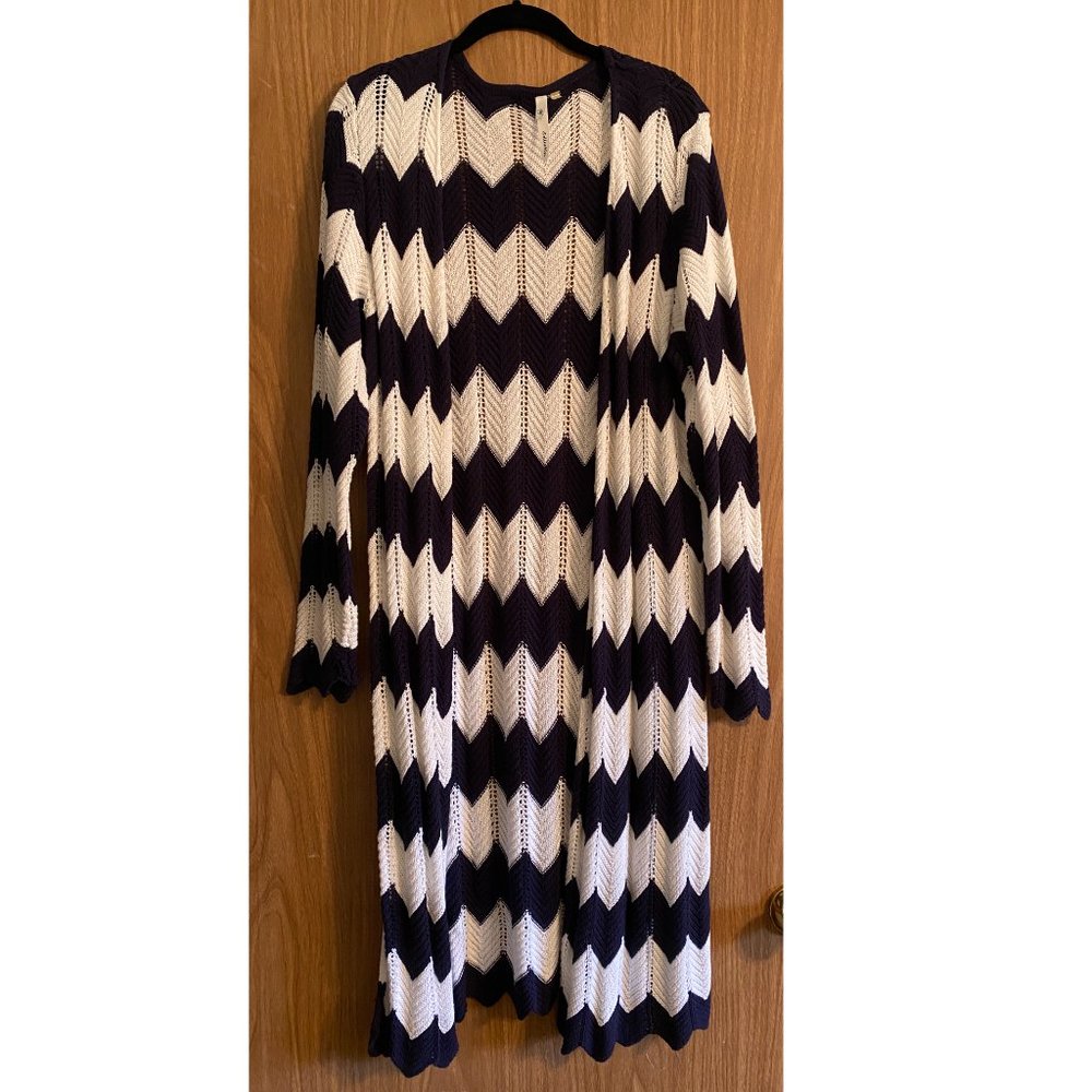 NY Collection - Navy & White 100% Cotton Long Sweater